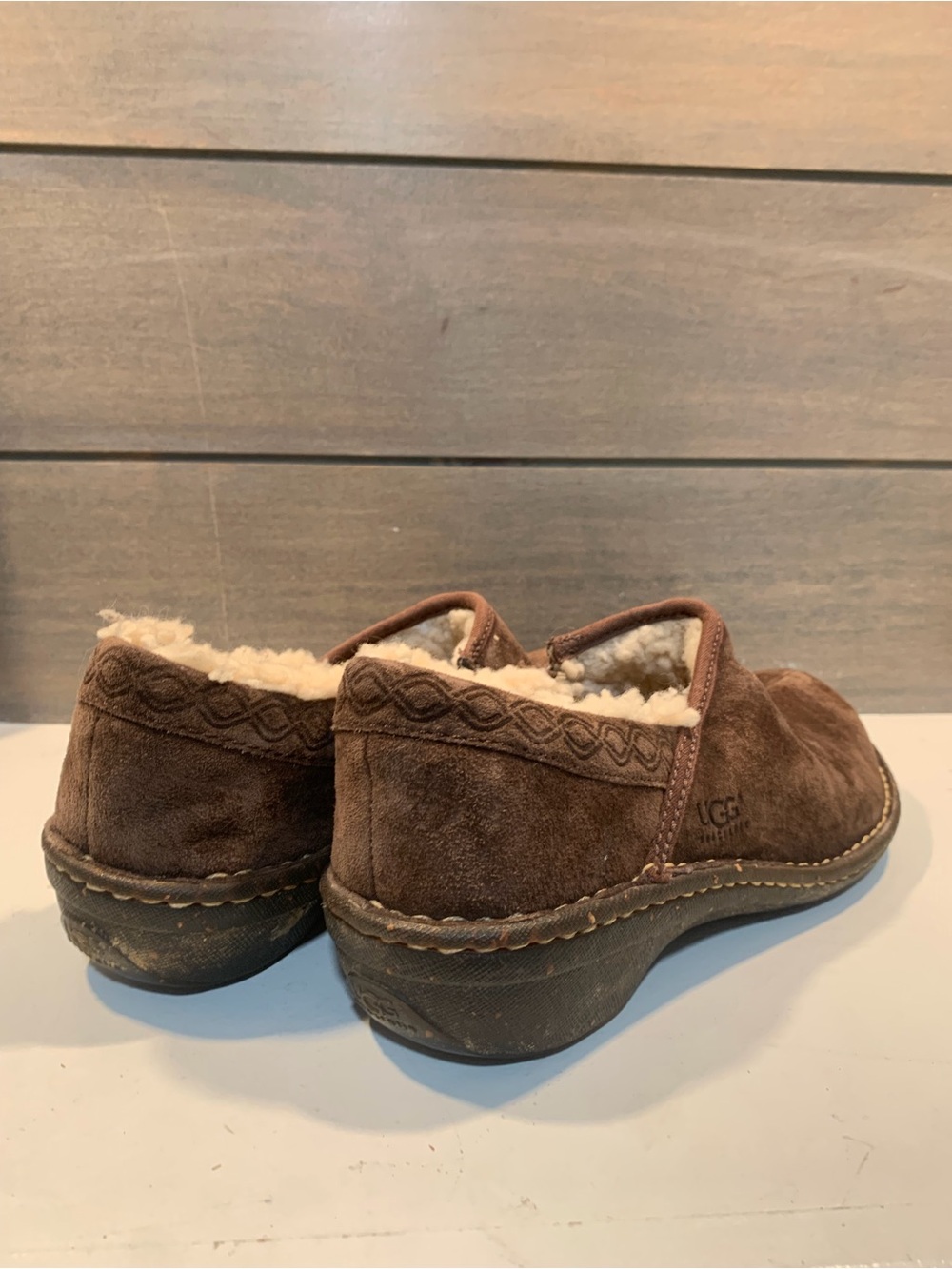 UGG Womens Bettey Brown Suede Sheep Skin Clog Sz 7 Casual Boho Fleece Lined - Picture 3 of 8